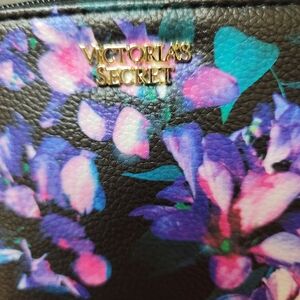 Victoria's Secret Black and Purple Floral Cosmetic Bag